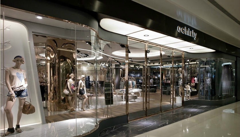 ochirly欧时力2013正品代购春钉珠领七分袖雪纺连衣裙1131081230