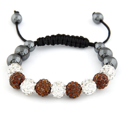 s080外贸时尚欧美纯手工水钻球球串珠编制绳香巴拉手链9颗