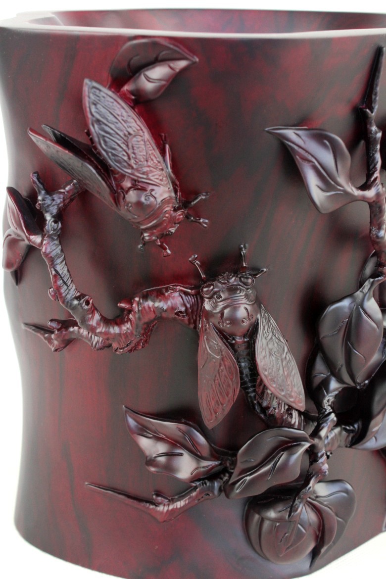 紫檀笔筒 知音醉春秋精雕笔筒 雕工艺品 办公商务礼品 家居摆件sj