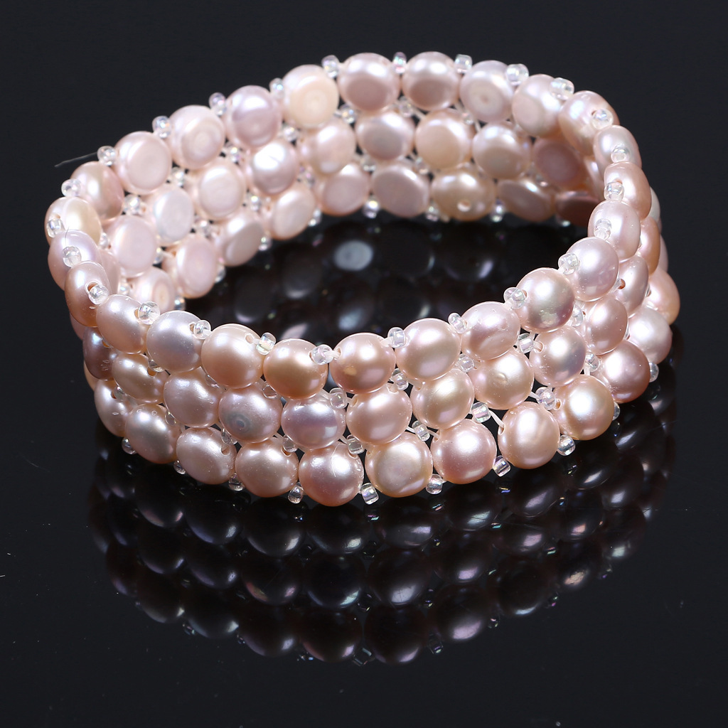 时尚粉色多层天然淡水珍珠手链饰品 厂家直销