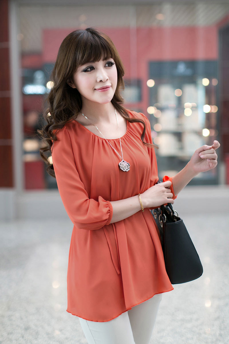 雪纺衫女2013夏款女装韩版ol复古气质雪纺上衣休闲中长款 薄款女