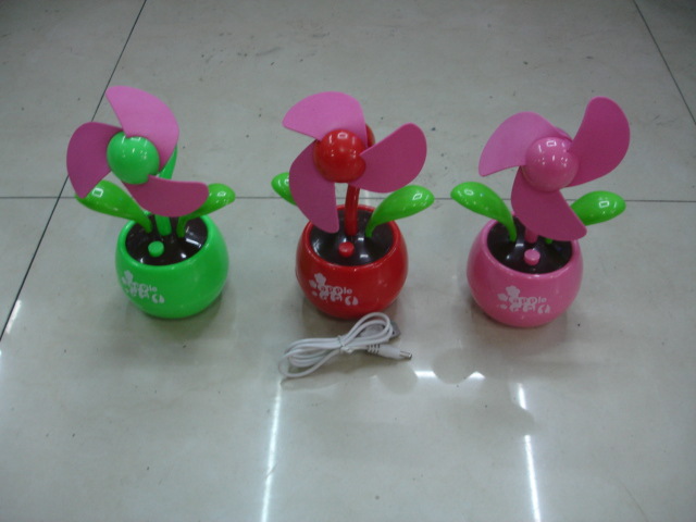 三叶bl-002-2 usb/电池双用苹果花盆风扇 太阳花三叶可爱小风扇
