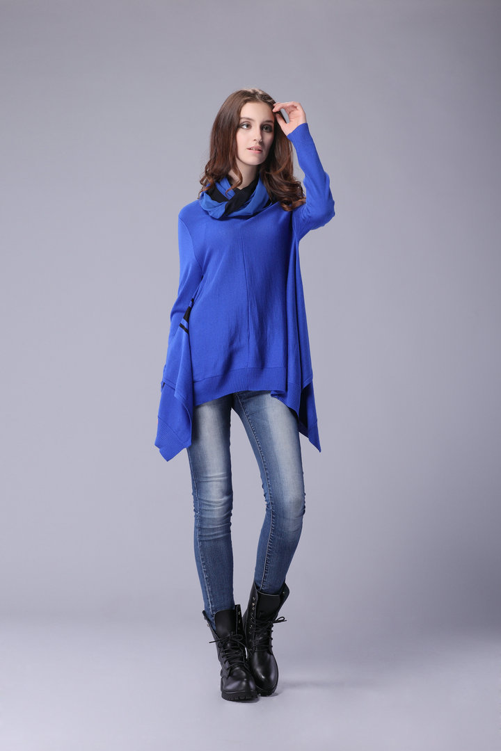 sikya 欧美秋季时尚高端v字领针织衫 中长款下摆条纹毛衣 批发