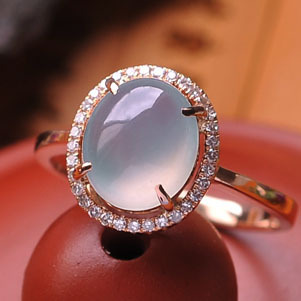 翡翠戒指 翡翠a货 925镶嵌翡翠戒面 18k金镶嵌高冰种翡翠戒指