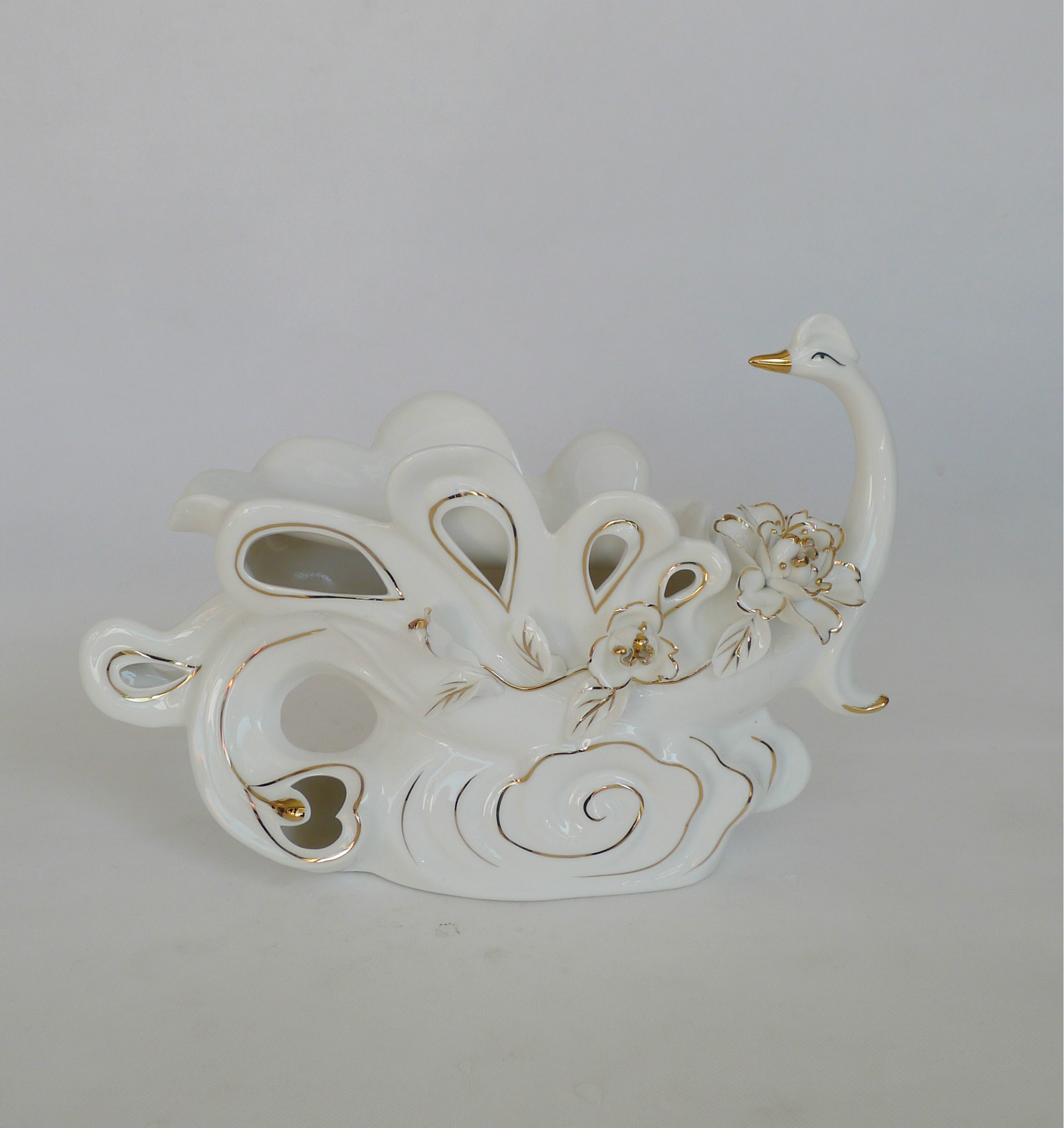 高档陶瓷摆件 陶瓷凤凰红酒架 白瓷描金 创意实用礼用 家居装饰品