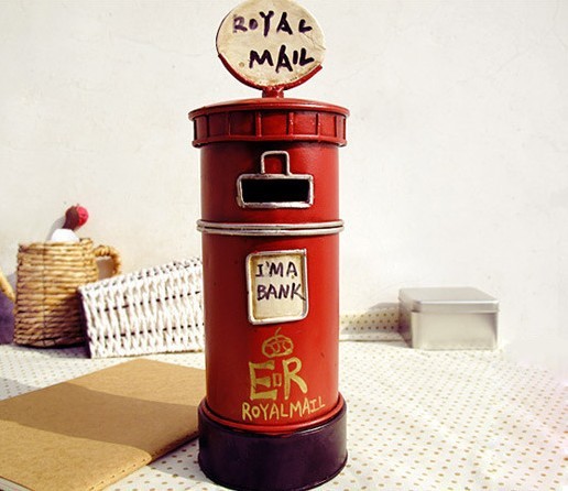 zakka杂货 伦敦街头邮筒 手绘铁皮邮筒 纯手工做旧工艺存钱罐