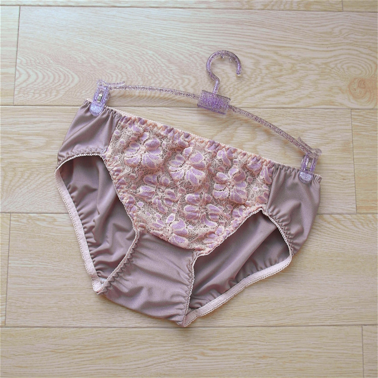 出口日本外贸原单 珠光弹力牛奶丝三角裤 中腰少女内裤 豆沙色
