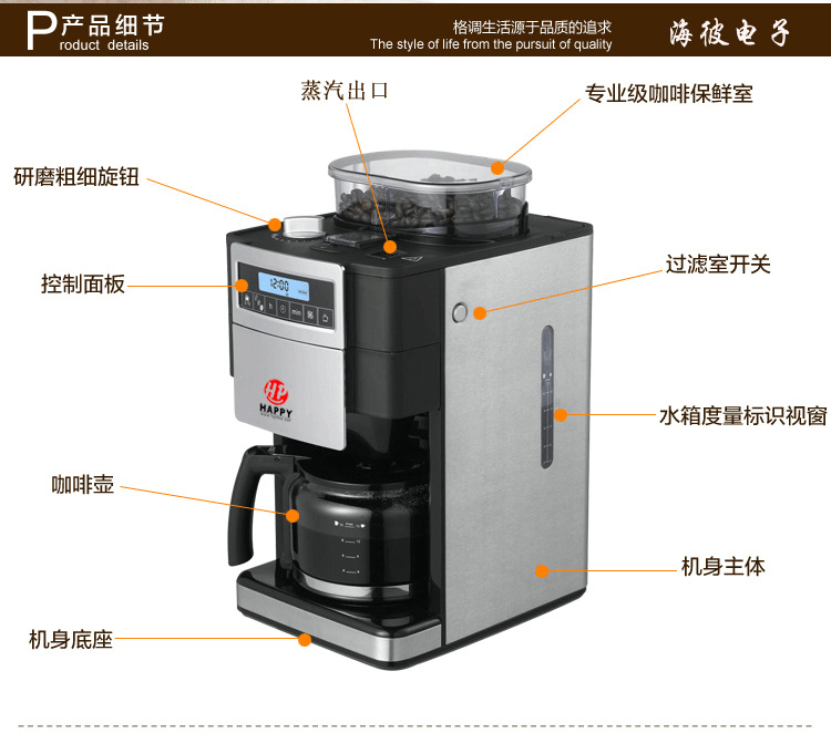 家用咖啡机 滴漏式 363201型 美式咖啡机 磨豆咖啡机