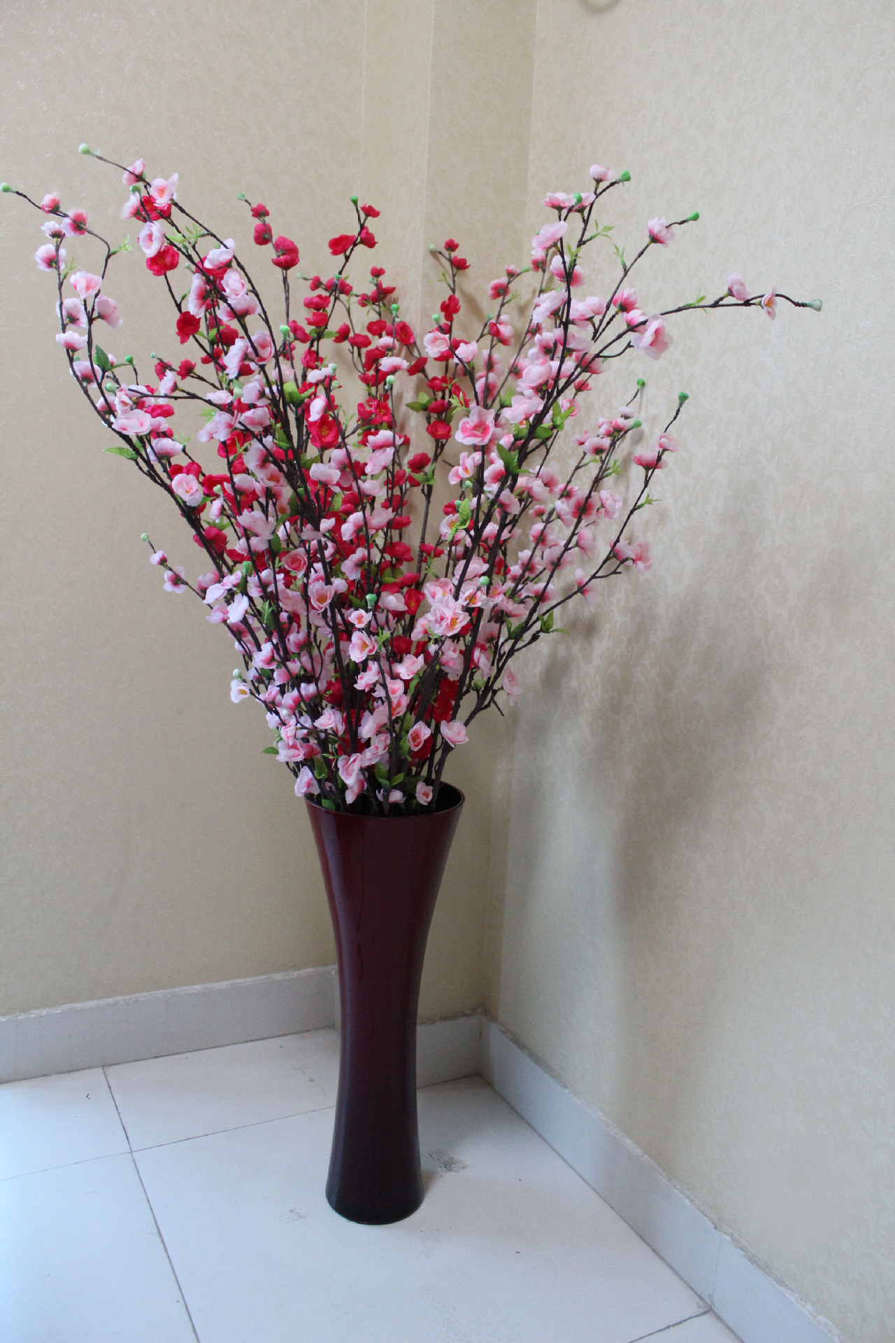 新品上市 仿真花 绢布桃花 高枝带叶仿真花 仿真桃花 假花批发图片_5