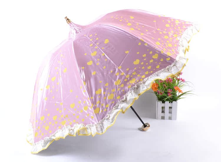 公主洋伞三折缤纷爱心复古宝塔晴雨伞 黑胶防晒遮阳伞 太阳伞 伞