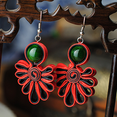 古树千藤中国风民族风小饰品原创设计蝴蝶手工耳环红色女0201843
