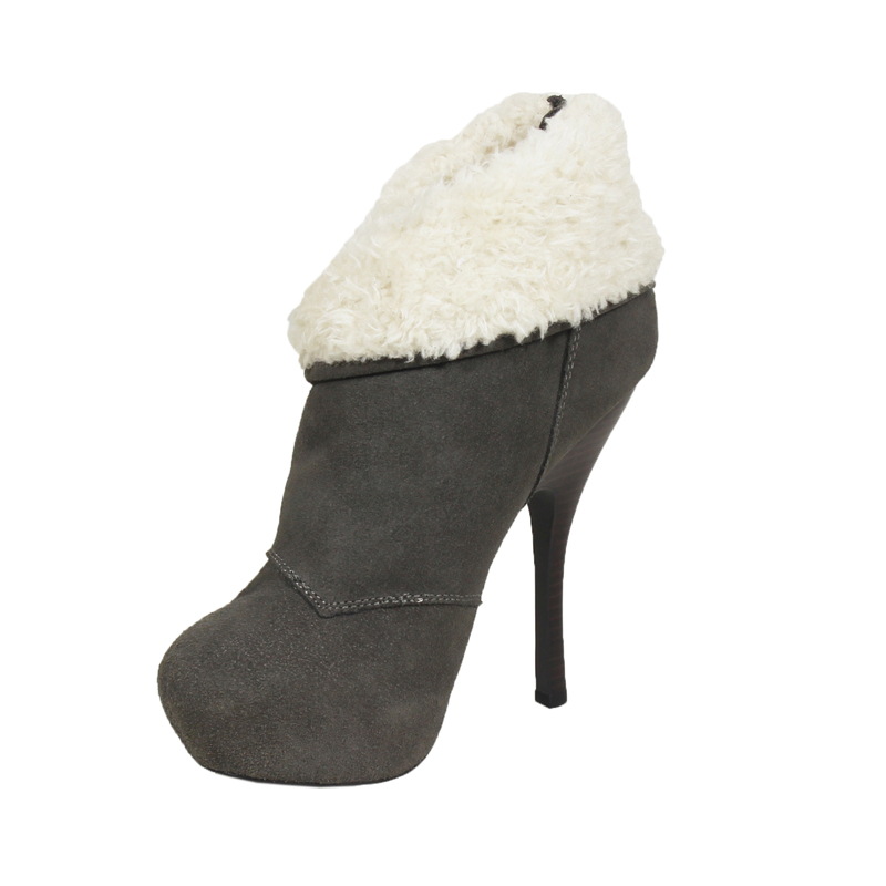 欧美新款羊皮裸靴 细跟水台高跟毛毛靴 侧拉链雪地靴 女短靴 批发