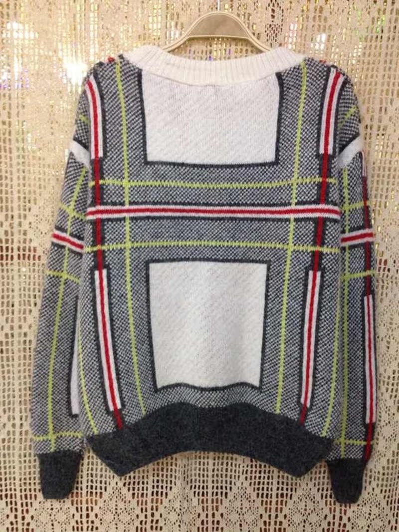 2013冬季新品木口村兔毛加厚不规则图案女式宽松毛衣