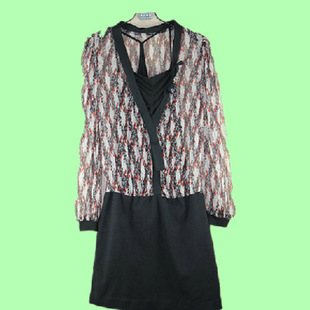 专柜正品剪标艾迪尔女装花色两件套长袖连衣裙 特价