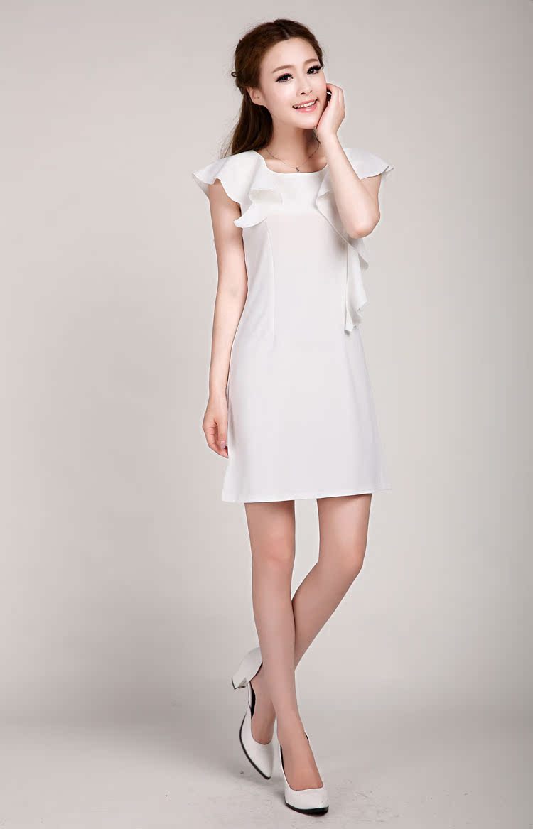 80061韩版女装2013春装新款时尚荷叶侧边甜美修身连衣裙