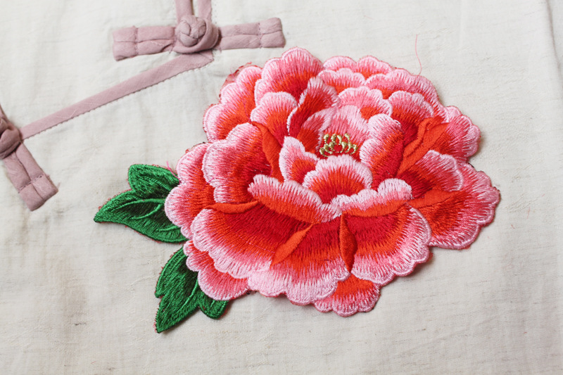 进口纱丝线刺绣牡丹绣 软绣片 绣花成品 补衣服服装改装