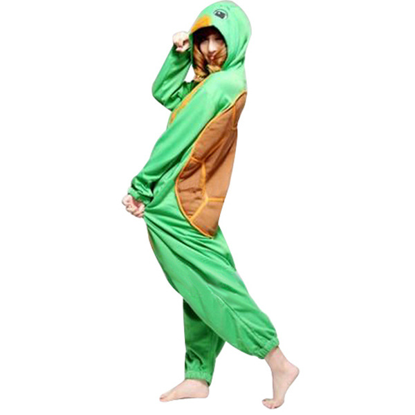 摇粒绒绿色小乌龟卡通可爱睡衣动物连体家居服男女情侣长袖海龟