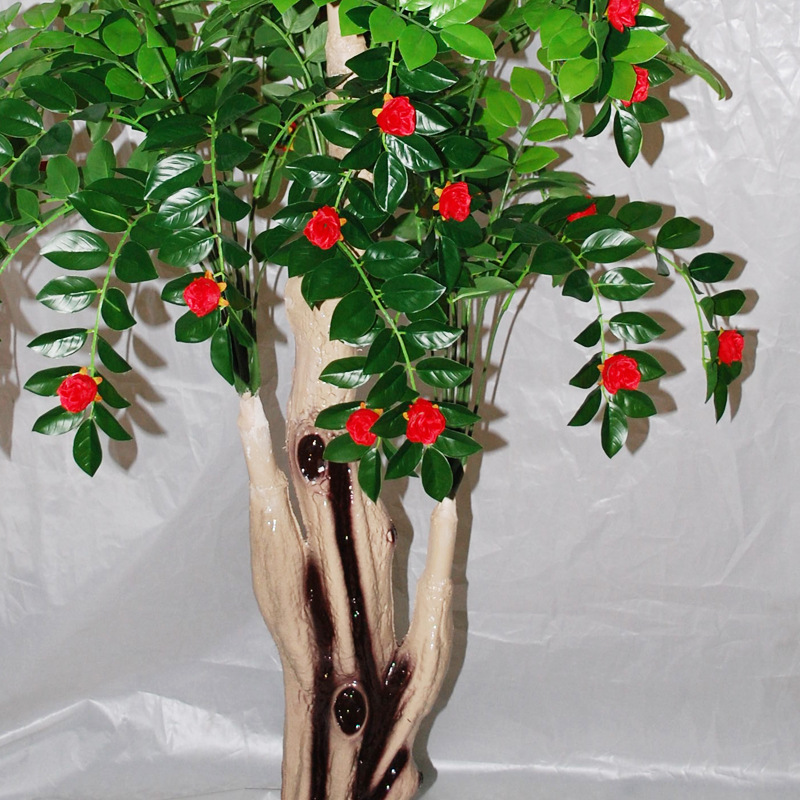 厂家直销143五叉杆茶花树178cm仿真植物发财树小额批发仿真树