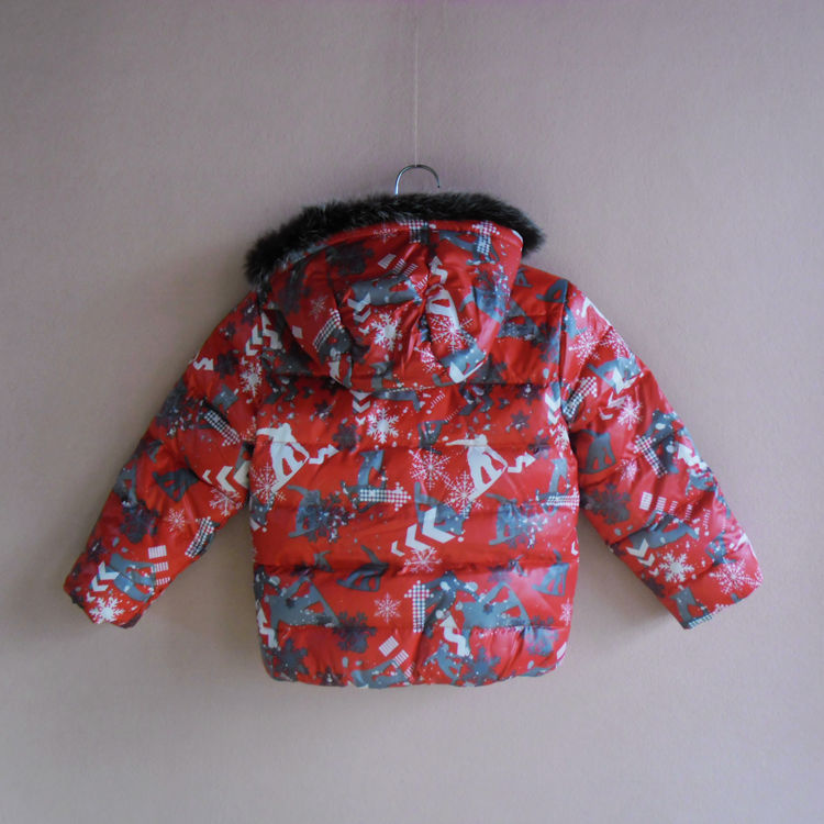 欧美原单 冬季新款 童装防雨绸卡通满印带帽羽绒服