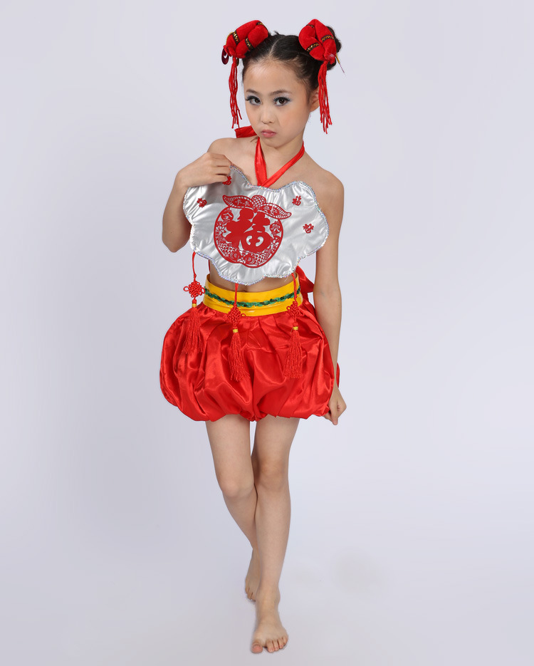宾娜诗 儿童演出服女童民族舞蹈服装幼儿园表演服少儿中国风肚兜图片