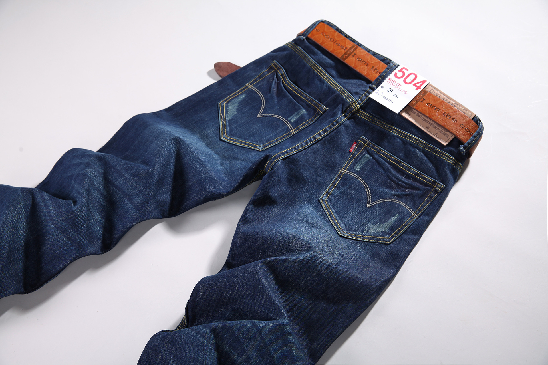 男式牛仔裤男经典后袋猫须湛蓝时尚牛仔韩版潮裤子厂家直销图片_6