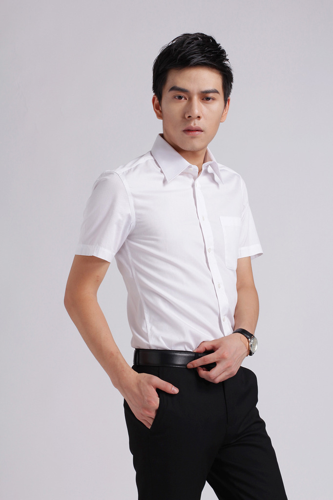 白色短袖男衬衫 行政经理高级制服 面料可定制 工作服 职业服装