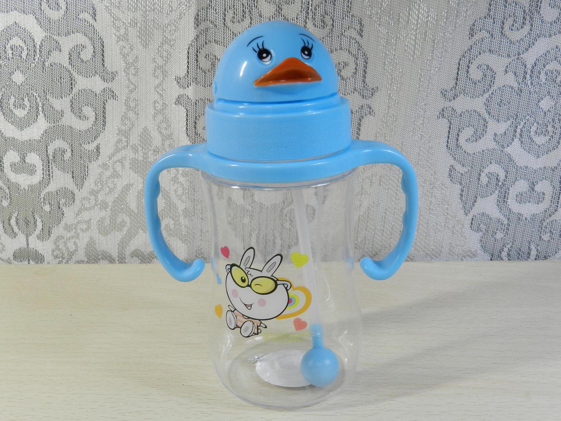 卡通小鸭子吸管水杯儿童吸水杯透明杯