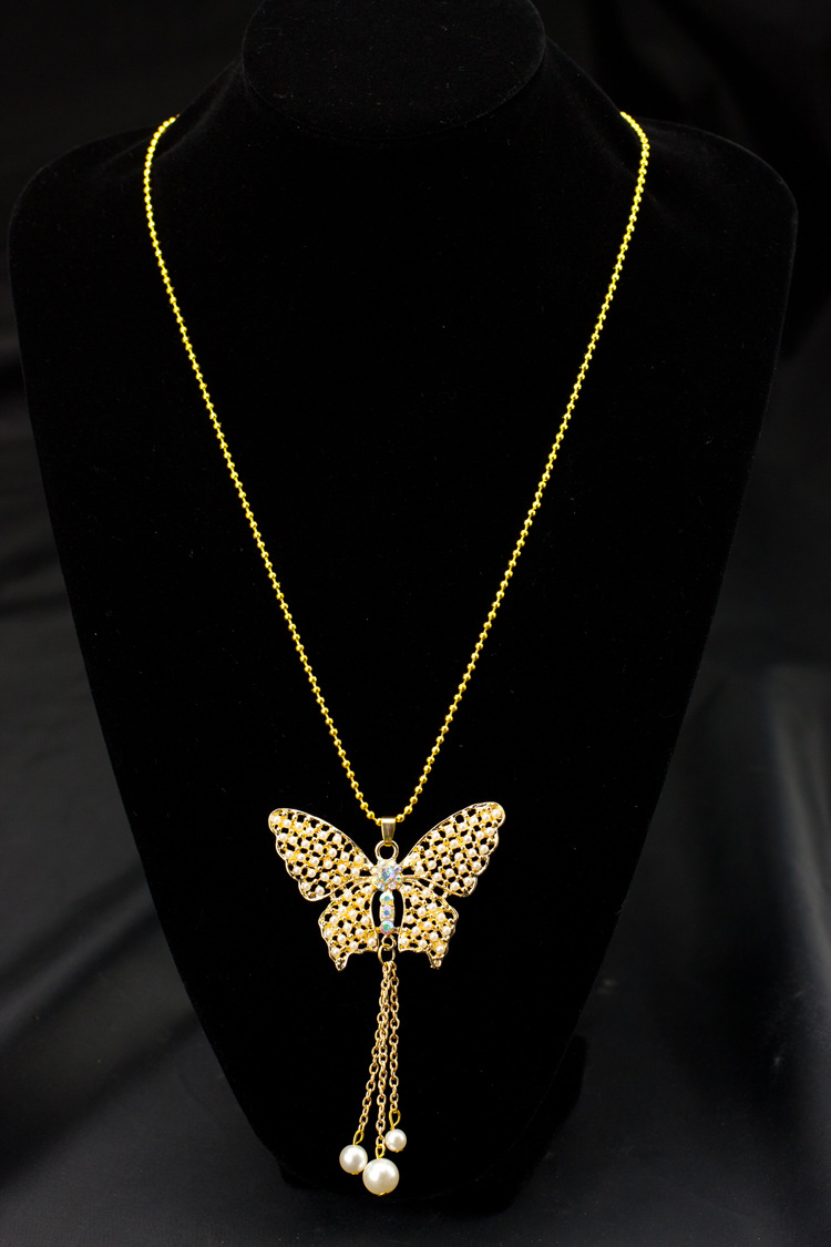 镂空珍珠蝴蝶流苏xl-60项链韩国时尚合金锁骨链毛衣链