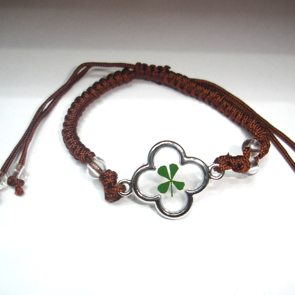 合金编绳手链 纯手工制作 保色电镀 长度可调 四叶草幸运草手链