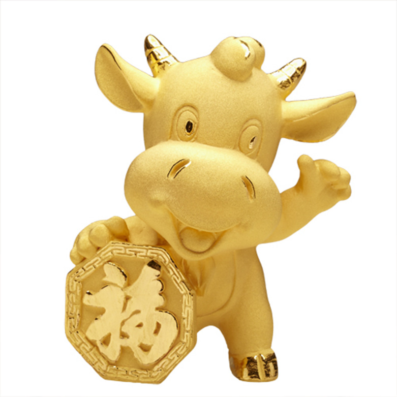 【鑫烨珠宝】千足金 黄金摆件 福字牛 假一罚百