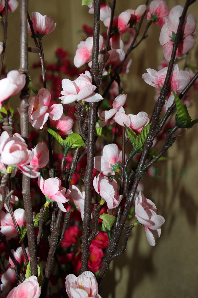 仿真花 绢布桃花 高枝带叶仿真花 仿真桃花 假花批发图片大全