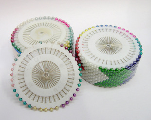 固定彩针 圆头针 diy彩针 珍珠针 彩色珠光针 针盘