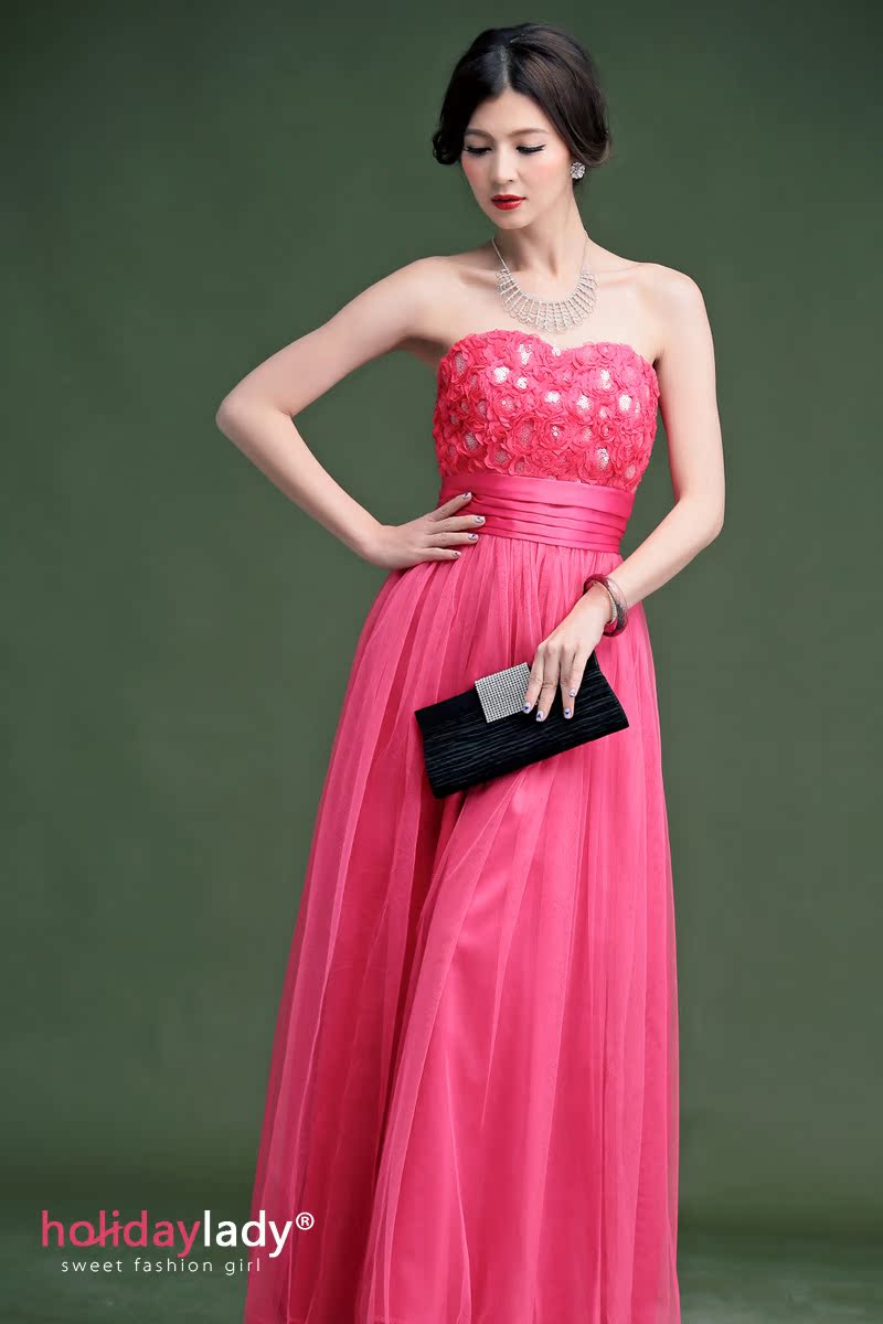 holiday lady礼服 袖玫瑰花抹胸连衣裙 晚礼服 女装 裙子批发代理