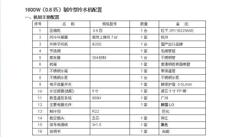 0.6p制冷型配置