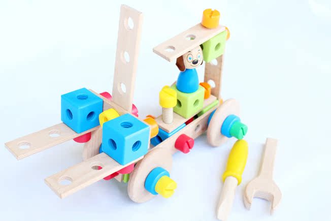 厂家直销 木制玩具 益智 百变 智力 57片螺母组合