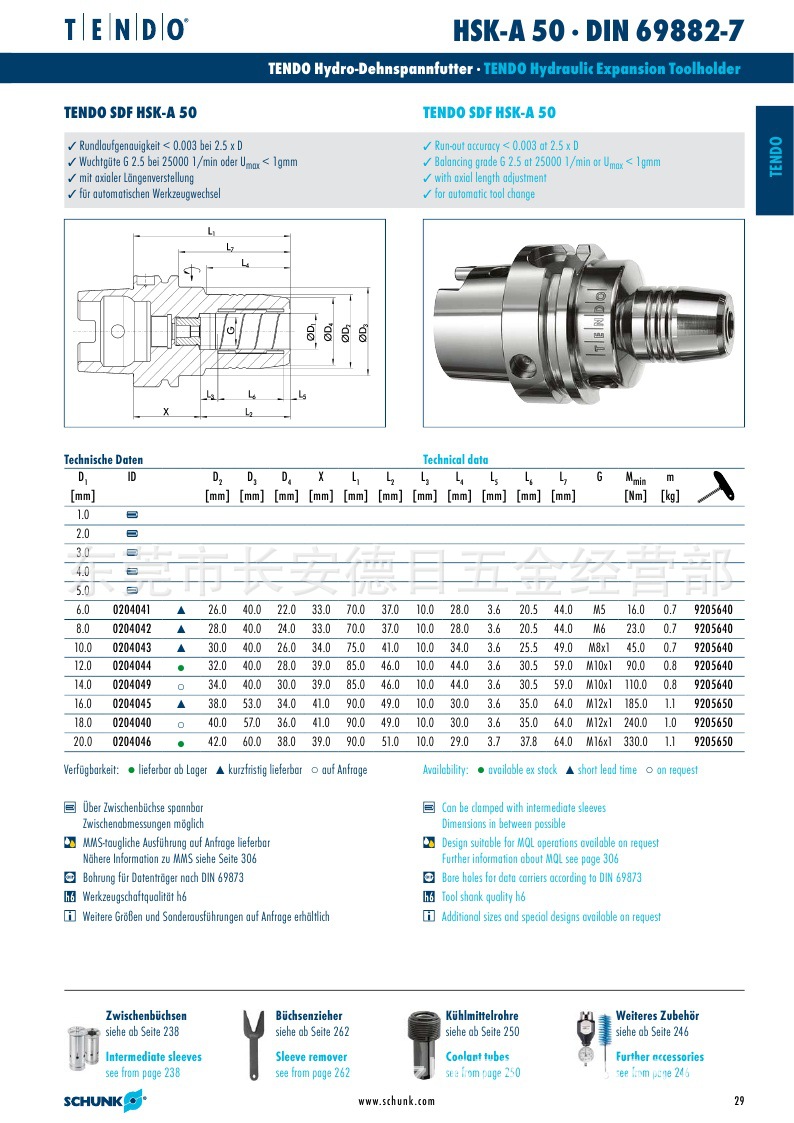 德国雄克schunk液压刀柄hsk50a-20(0204046)液压筒夹schunk