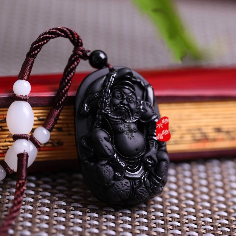 晶西缘开光天然水晶 黑曜石钟馗吊坠 男女款式黑曜石辟邪防小人