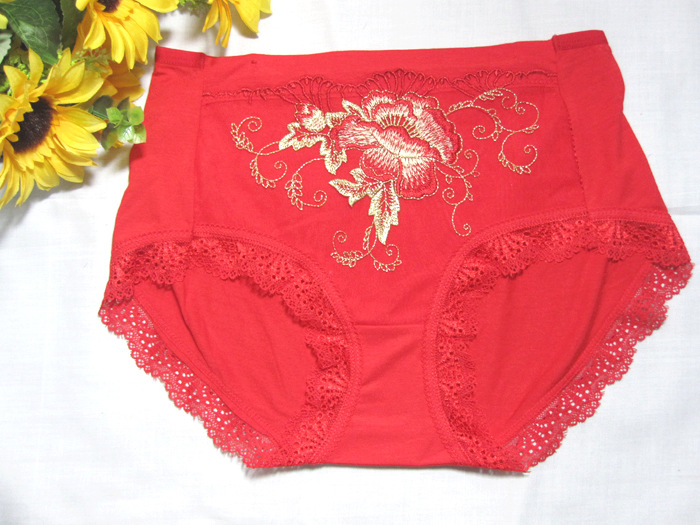 批发 竹纤维女士内裤 牡丹花刺绣内裤 蕾