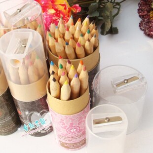 至尚创美原木24色迷你彩色铅笔 可爱卡通彩铅 送卷笔刀