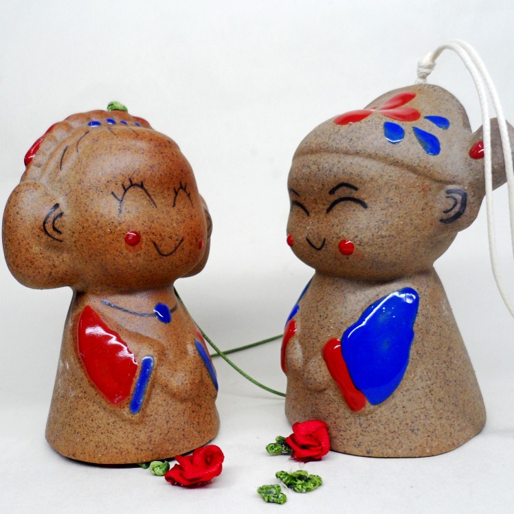 景德镇陶瓷风铃 才子佳人 陶泥挂件 摆件 情侣铃铛 家居装饰