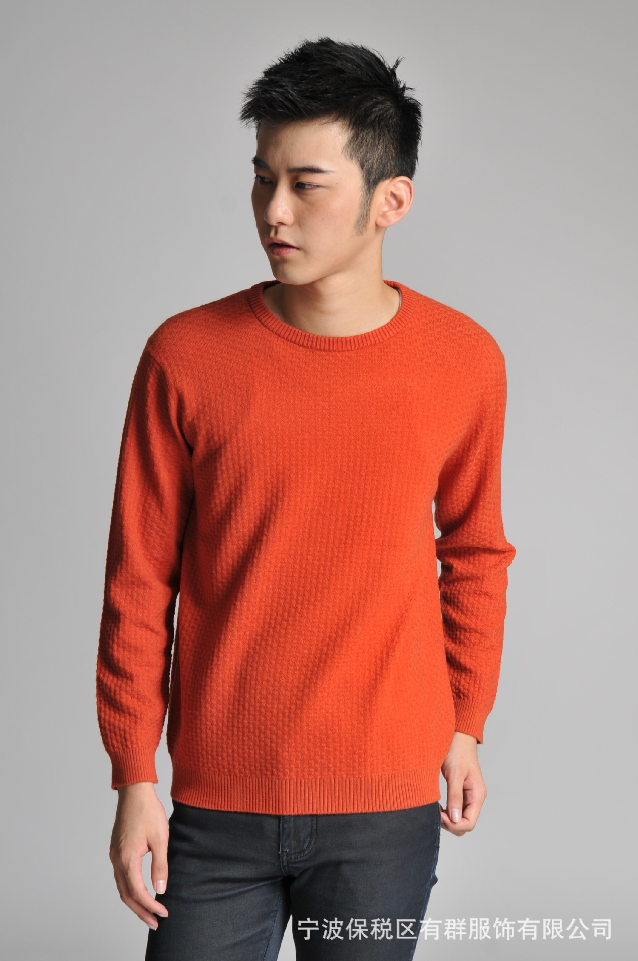 厂方直销 春秋新款 男毛衣羊毛衫 橙色圆领毛衣 100%全羊毛衫图片_16