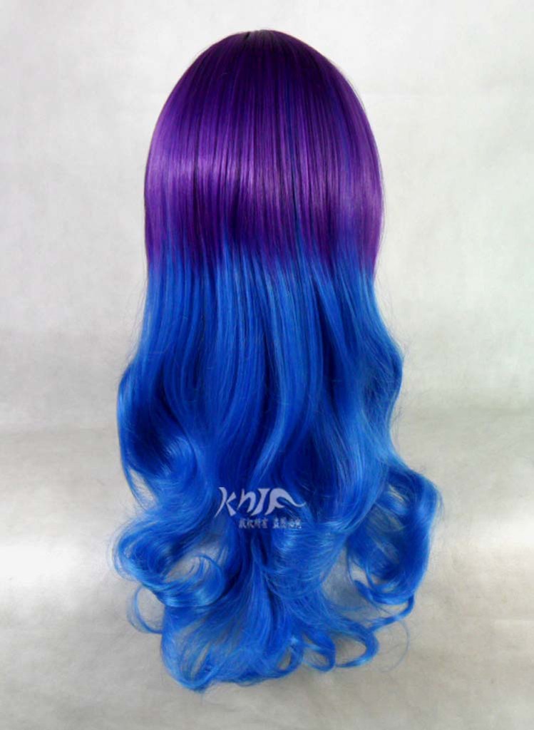 卡诺原宿新款动漫蓝紫渐变波浪假发cosplay人物假发厂家直销 503w