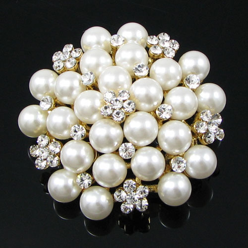 新光饰品~0116梅花钻珍珠胸针批发 4色入