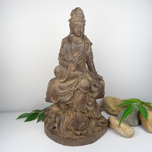 越南天然沉香木雕 25cm持经坐观音 文书观音菩萨摆件 大量批发