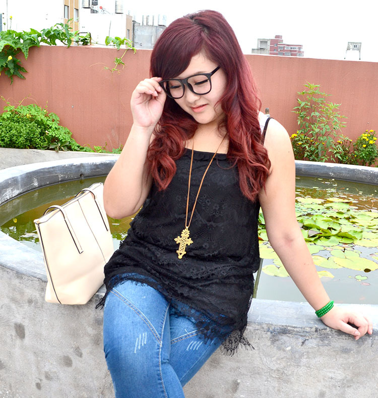 大码胖妹妹秋装新款显瘦百搭加肥加大蕾丝韩版吊带衫35004图片_17