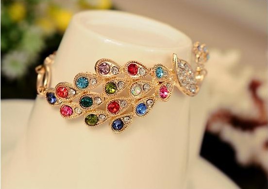 sl002 孔雀开屏 爱在腕间 高贵典雅 浪漫情人 时尚七彩孔雀手链