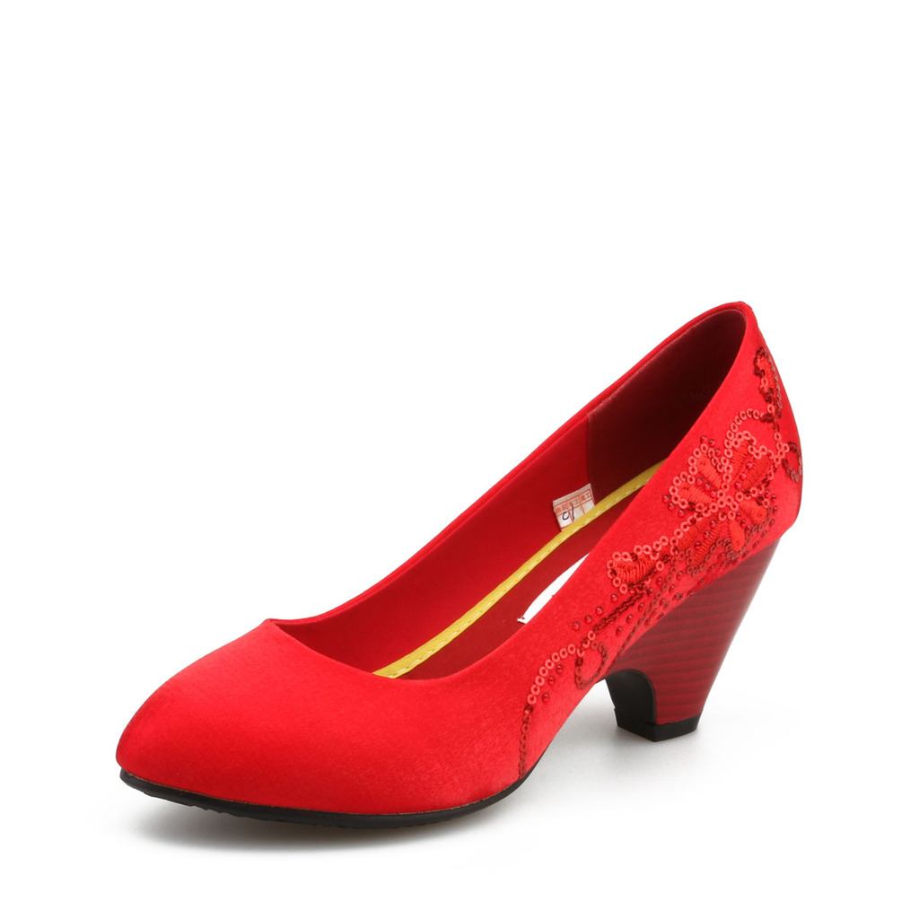 福禄桐女老北京布鞋 女式婚鞋低跟尖头布面套筒花纹布鞋女鞋批发