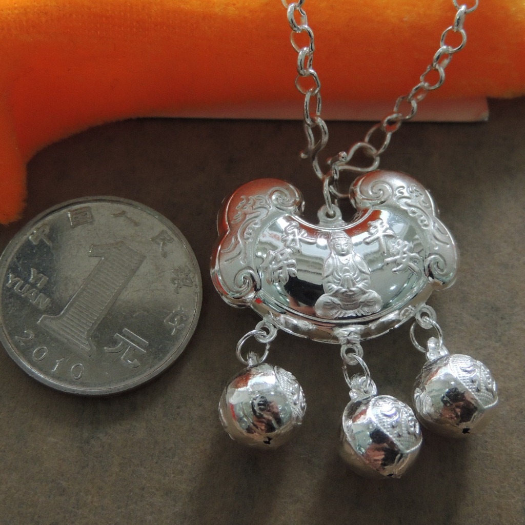 银锁批发 纯银s990长命锁观音吊坠 纯银永保平安宝宝银锁吊坠 赞