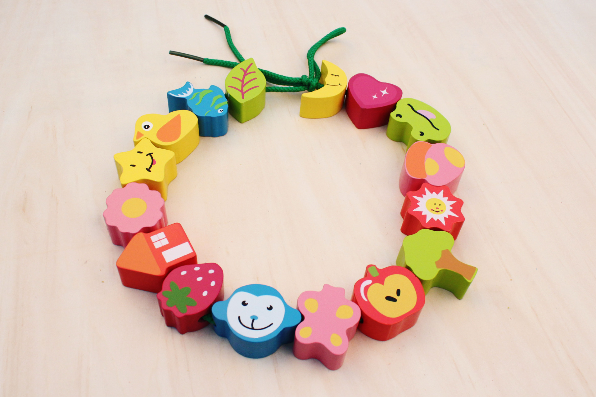 热卖!水果动物串珠 认识颜色动物 木制益智玩具 大号穿线串珠子