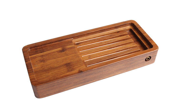 弘建茶具 竹檀袖珍茶盘 檀木茶盘 带水管